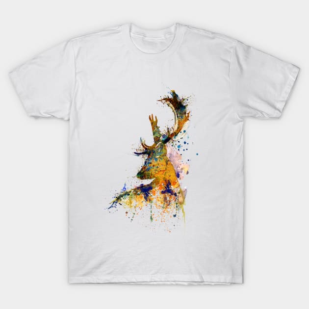 Deer Head Watercolor Silhouette T-Shirt by Marian Voicu